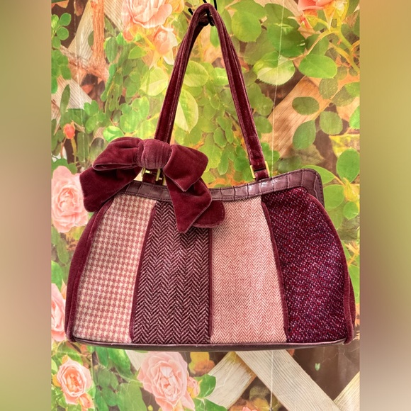 Ladies Who Lunch precious velvet boucle handbag retro vintage bow mauvelous - Picture 3 of 6